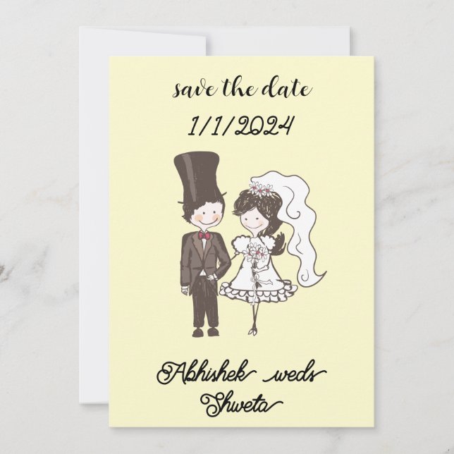 wedding invitation a caricature couple portrait  (Front)