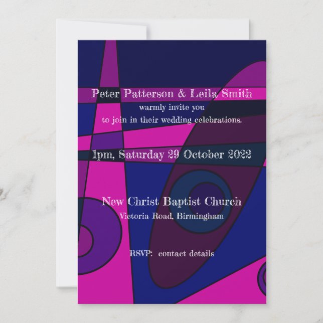 Wedding Invitation Abstract Hot Pink Purple (Front)