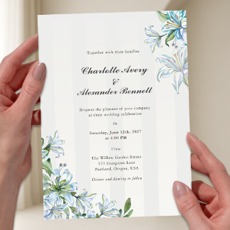 Wedding Invitation Acrylic Blue Lily Elegant