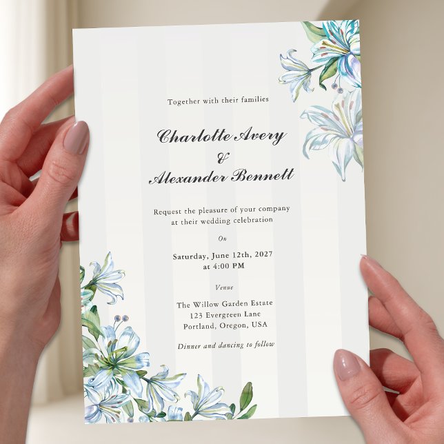 Wedding Invitation Acrylic Blue Lily Elegant (Creator Uploaded)