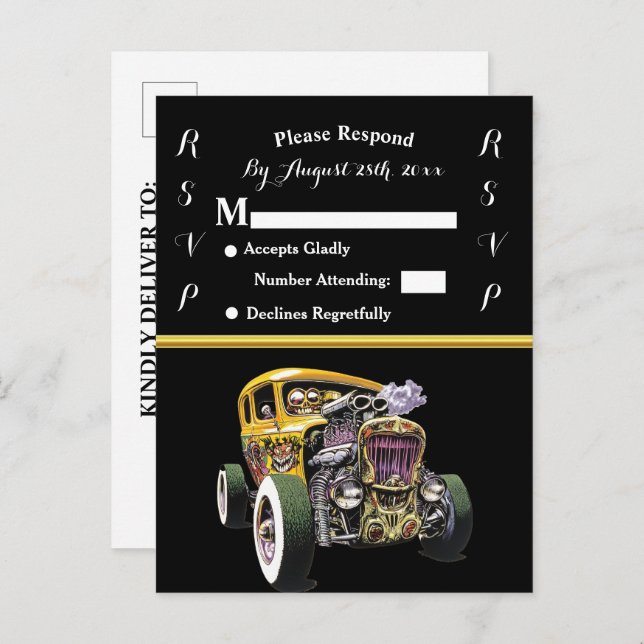 Wedding Invitation and Yellow Hot Rod (Front/Back)