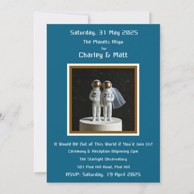 Wedding Invitation Astronaut Outer Space Stars (Front)