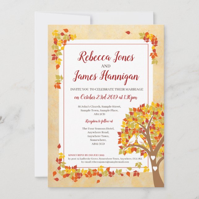 Wedding Invitation Autumn Theme, Day Invite (Front)