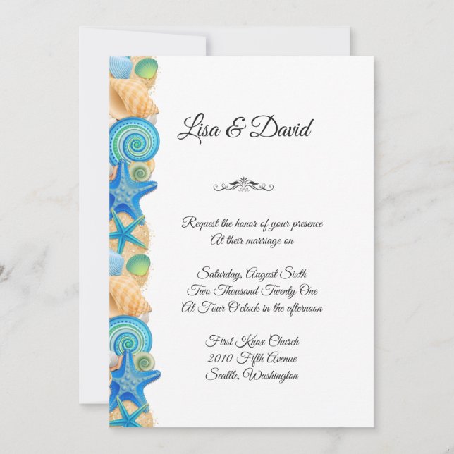 Wedding Invitation-Beach Shells Invitation (Front)