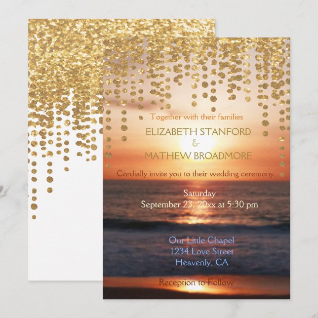 Wedding Invitation | Beach Sunset Glitter (Front/Back)