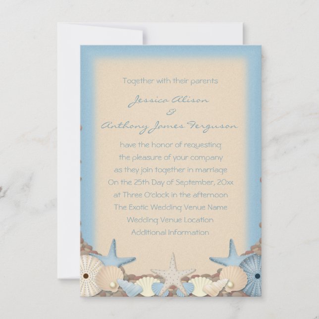 Wedding Invitation Beautiful Tropical Beach Shells (Front)