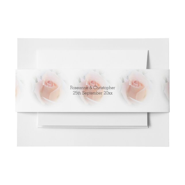 Wedding Invitation Belly Band Peach Pink Rosebud (Front Example)
