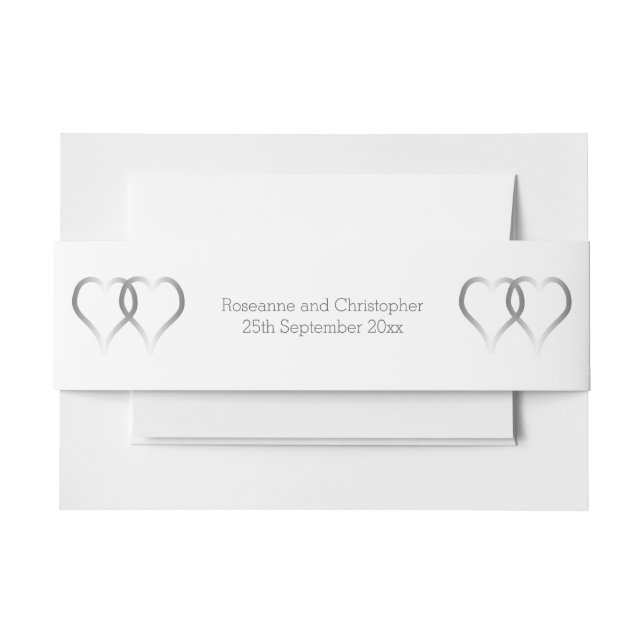 Wedding Invitation Belly Band Silver Hearts (Front Example)