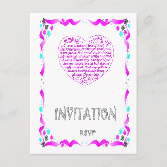 Wedding Invitation - Bible verse, pink heart (Front)