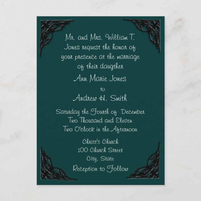 Wedding Invitation Black Corners Postcard (Front)