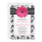 Wedding Invitation Black White Damask Pink Daisy