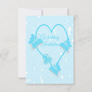 Wedding Invitation Blue Heart And Butterflies