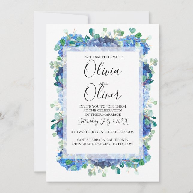 Wedding invitation blue hydrangea (Front)