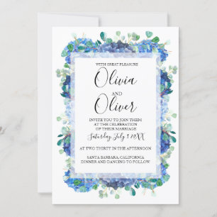 Wedding invitation blue hydrangea