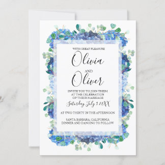 Wedding invitation blue hydrangea