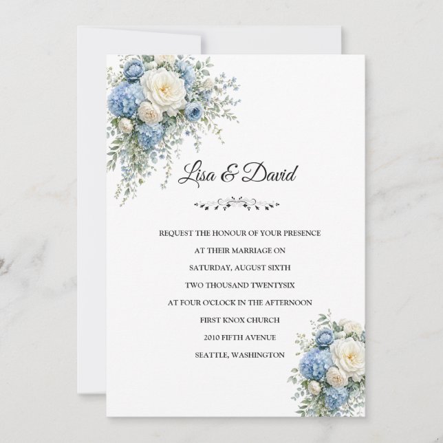 Wedding Invitation-Blue Hydrangeas Invitation (Front)