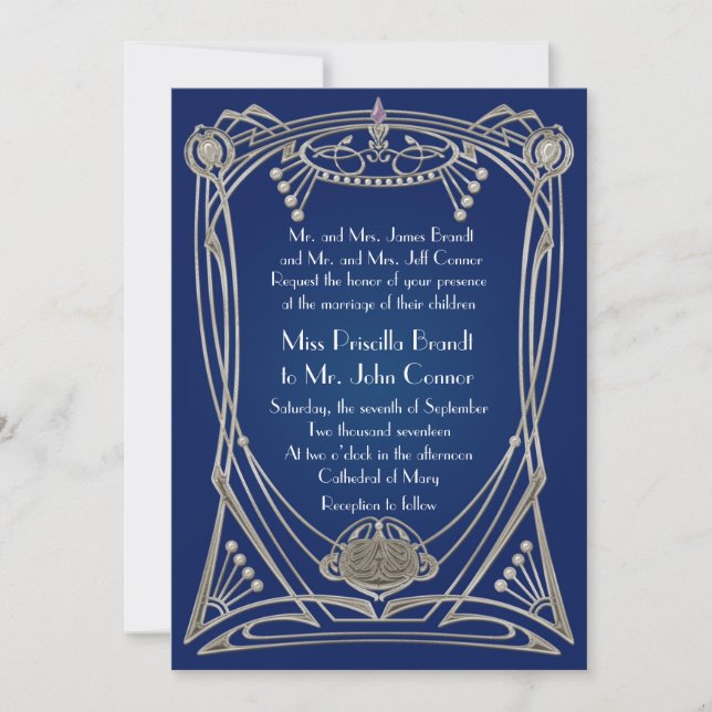 Wedding invitation blue-night & silver (Front)
