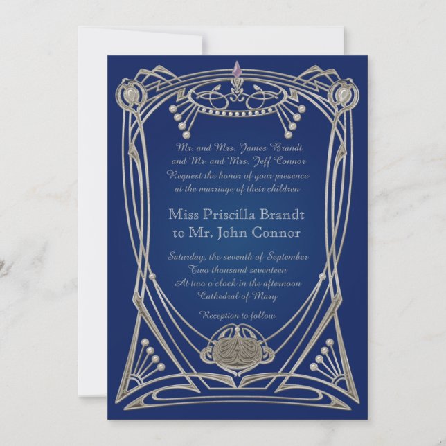 Wedding invitation blue-night & silver (Front)