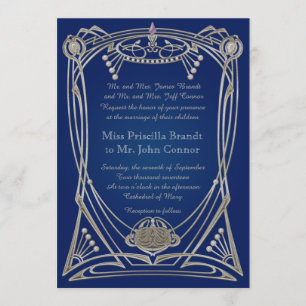 Wedding invitation blue-night & silver