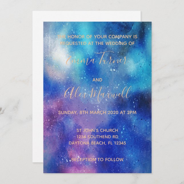 Wedding Invitation | Blue Watercolour Script (Front/Back)