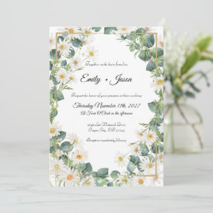 Wedding Invitation Botanical Eucalyptus Daisy 