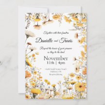 Wedding invitation botanical wildflowers yellow