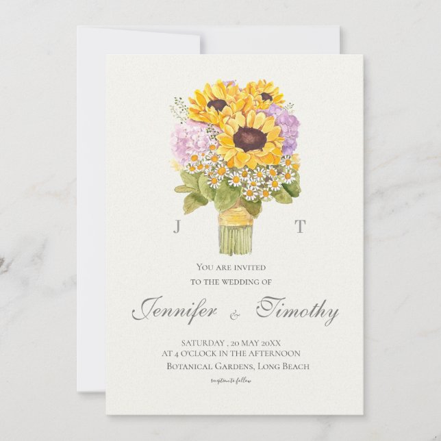 Wedding Invitation Botanical yellow sunflowers  (Front)
