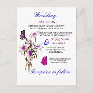 Wedding Invitation Butterflies with Pink Daisies Postcard