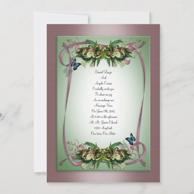 Wedding invitation Calla lilies and butterflies (Front)