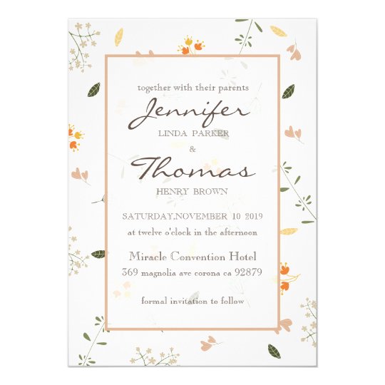 Wedding Invitation Card flowers minimalist.