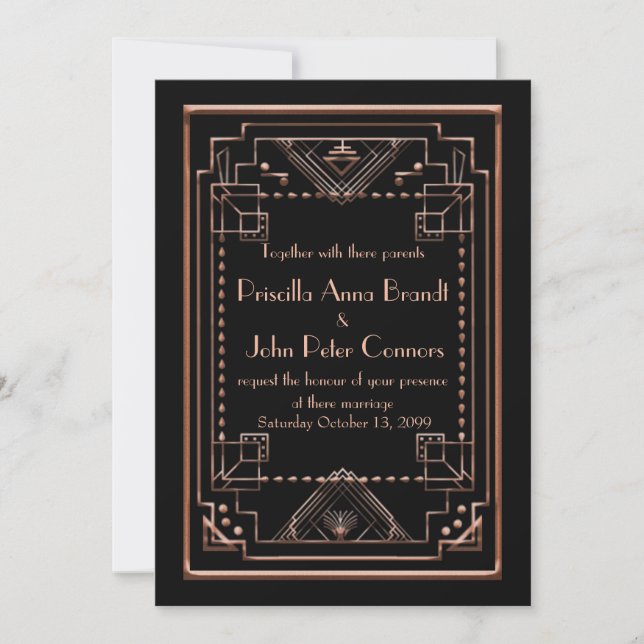 Wedding invitation card,Great Gatsby, black pink (Front)