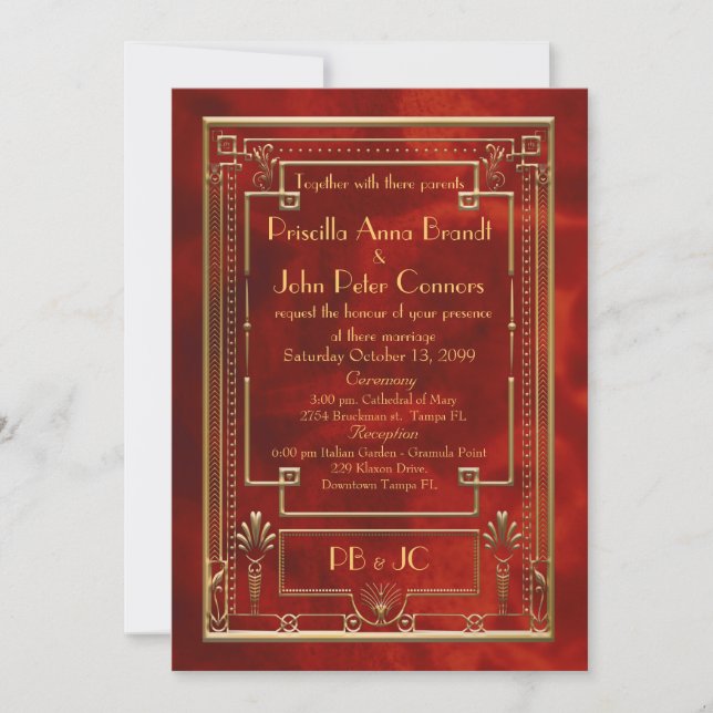 Wedding invitation card,Great Gatsby, klassik (Front)