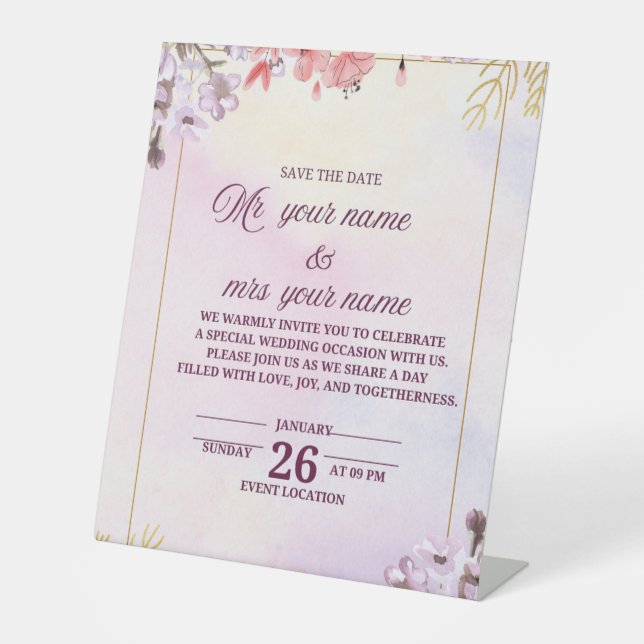 wedding invitation card pedestal sign (Front)