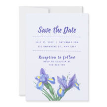 Wedding Invitation Card Purple Iris flowers
