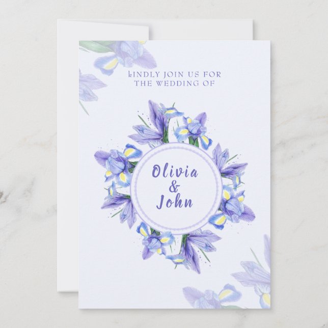  Wedding Invitation Card Purple Iris flowers (Back)
