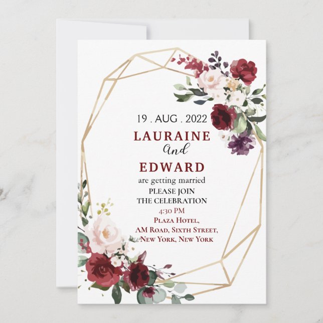 Wedding invitation card simple floral (Front)