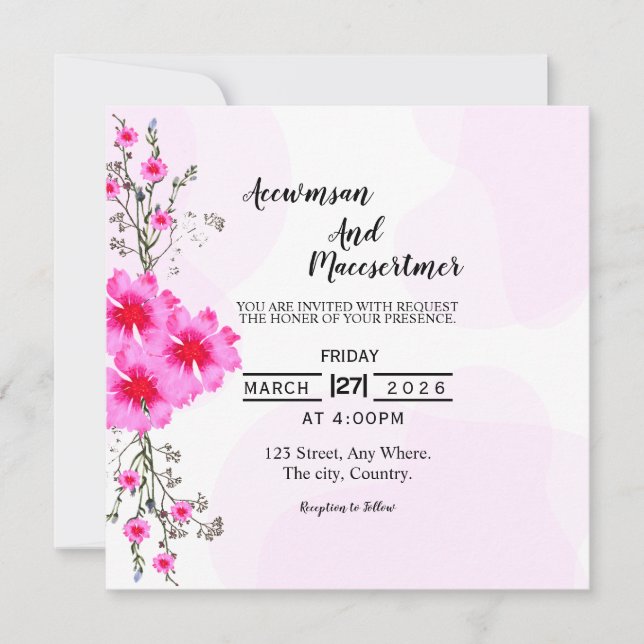 Wedding Invitation Card Square Vector Template (Front)