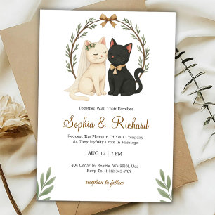 Wedding invitation card with a beige and black cat