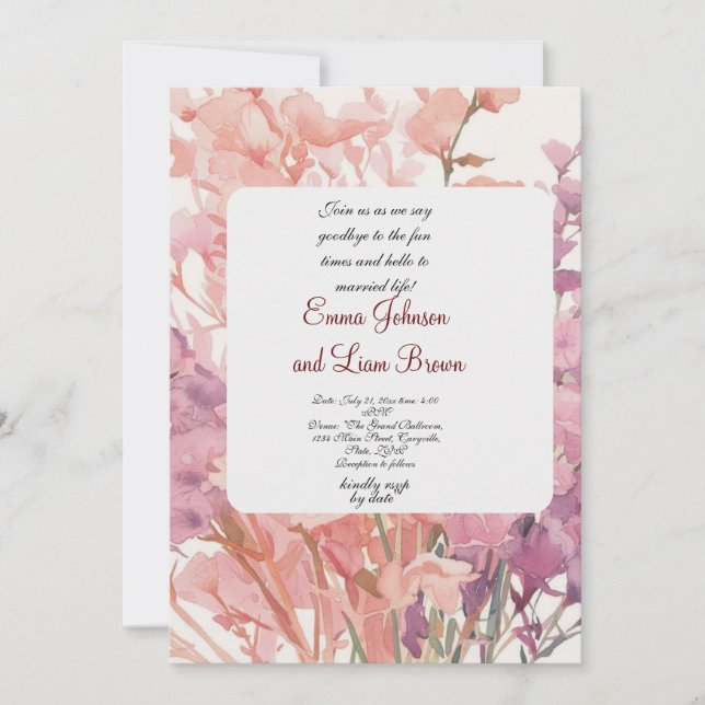 wedding invitation cart pink small petalforal (Front)