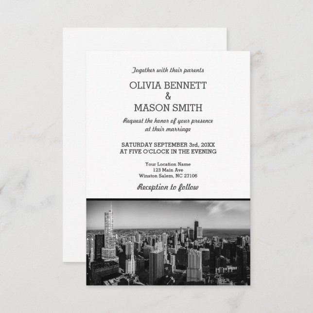 Wedding Invitation | Chicago City Skyline (Front/Back)