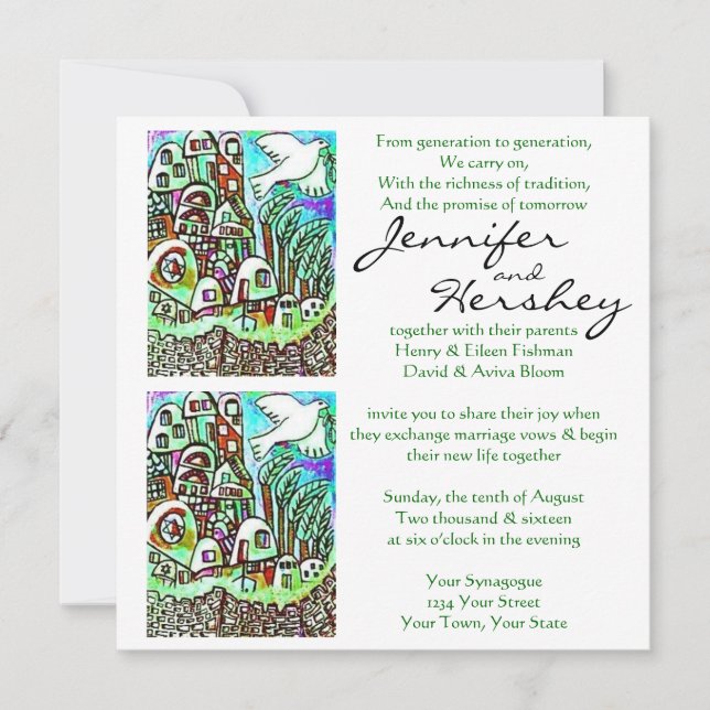 Wedding Invitation - City Of Israel - Sage (Front)