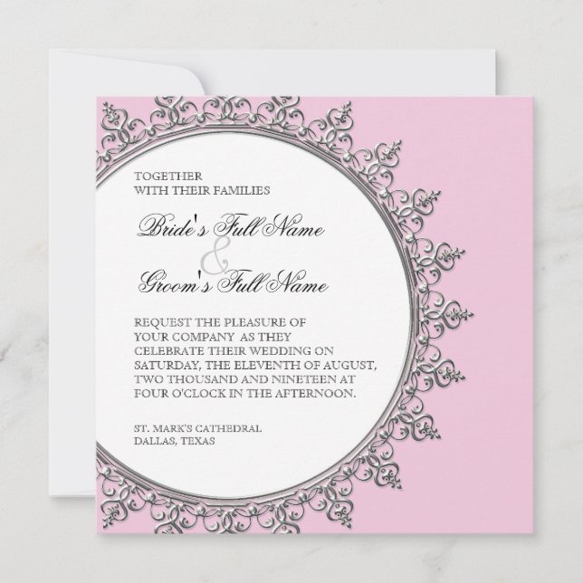 Wedding Invitation - Classic Baroque Swirl Circle (Front)