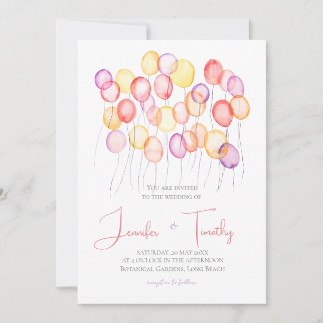 Wedding Invitation colourful balloons  (Front)