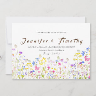 Wedding invitation colourful meadow and butterfly