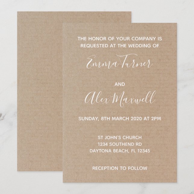 Wedding Invitation | Craft Paper Script (Front/Back)