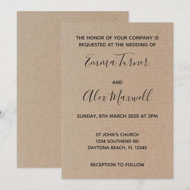 Wedding Invitation | Craft Paper Script (Front/Back)