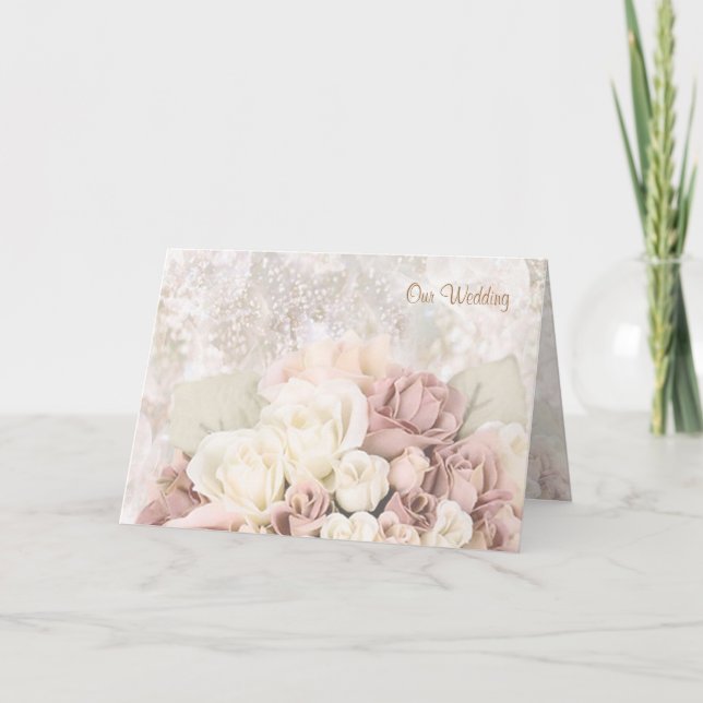 Wedding Invitation - Cream-white-pinkish roses. (Front)