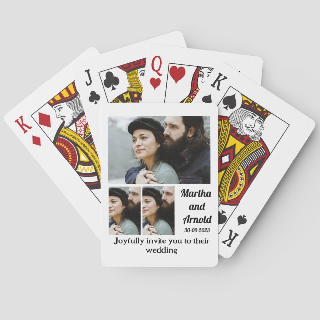 Wedding Invitation custom 3 Photo Collage  Playing Cards (Back)