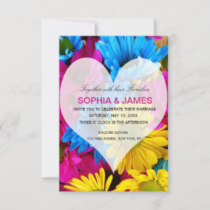 Wedding Invitation daisies colourful flower heart
