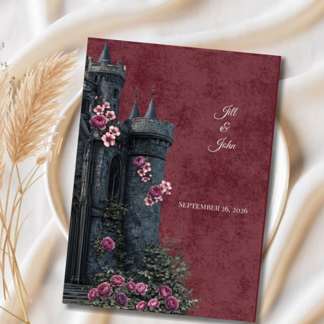 WeddIng Invitation Dark Academia Castle Florals (Creator Uploaded)